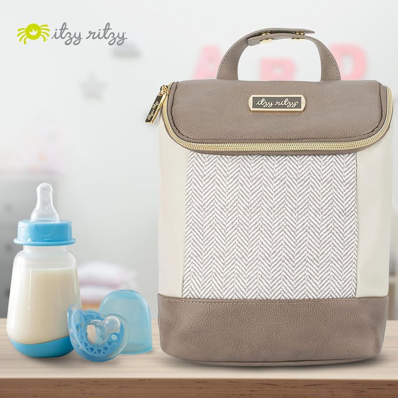 Insulated Bottle Bag for 3 Bottles, Vanilla Latte with Ice Pack Pocket