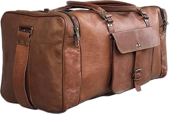 Men's Brown Leather Travel Duffel Bag