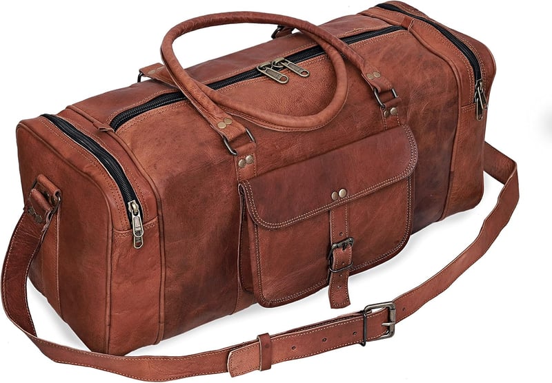 Men's Brown Leather Travel Duffel Bag