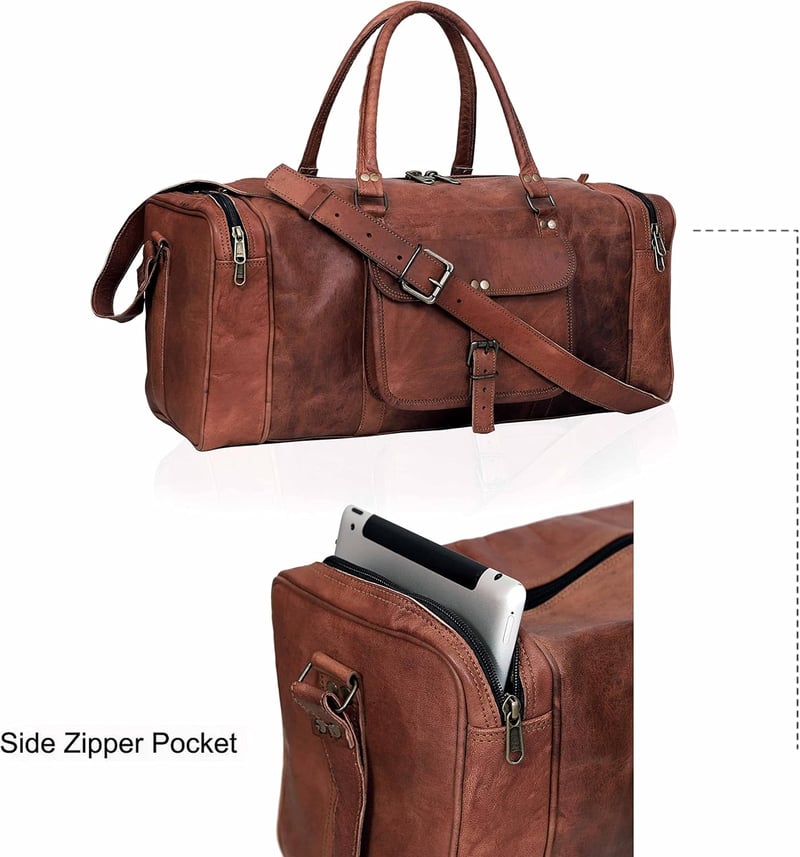 Men's Brown Leather Travel Duffel Bag