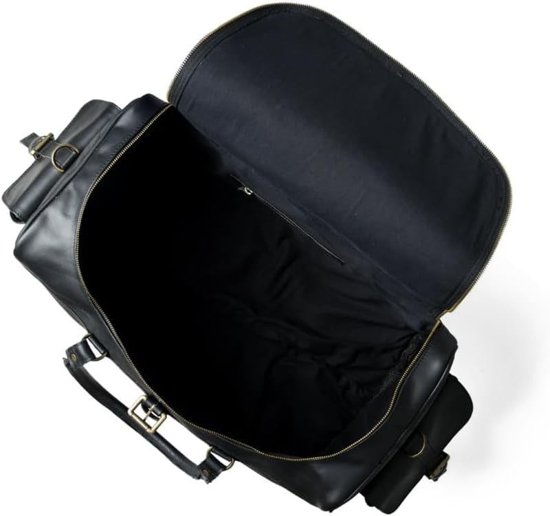 Leather Travel Duffel Bag - Black, Full Grain