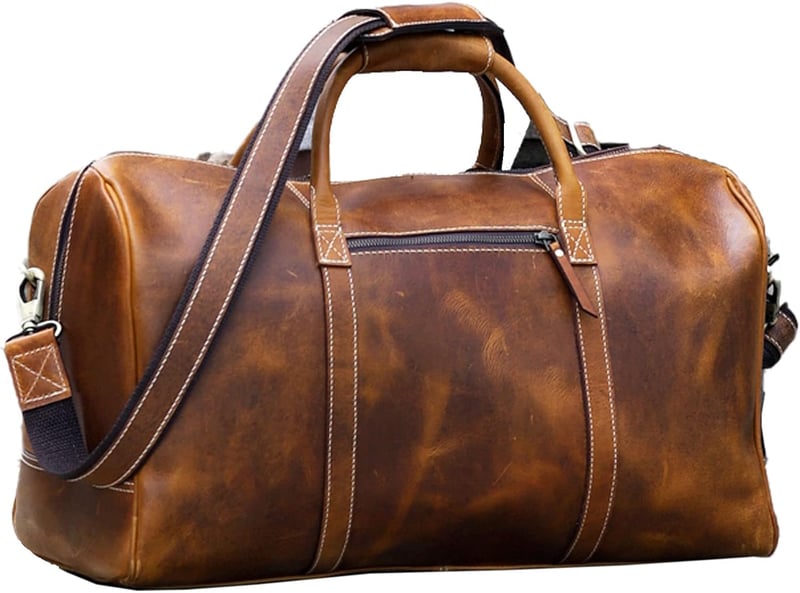 Tan Leather Travel Duffel for Men & Women, 20 Inch