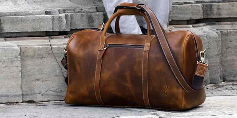 Tan Leather Travel Duffel for Men & Women, 20 Inch