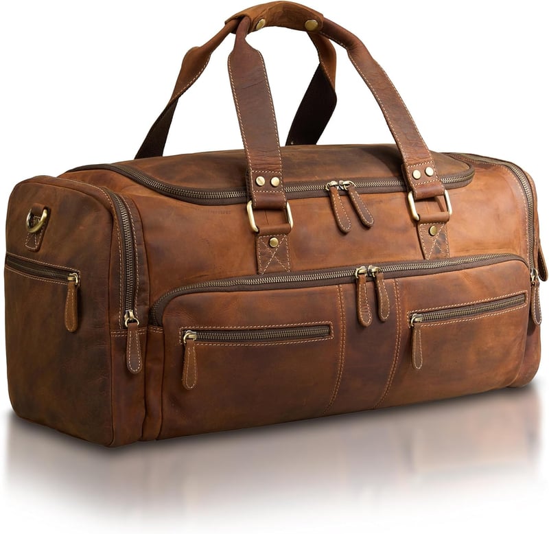 Men's Vintage Brown Leather Travel Duffel Bag