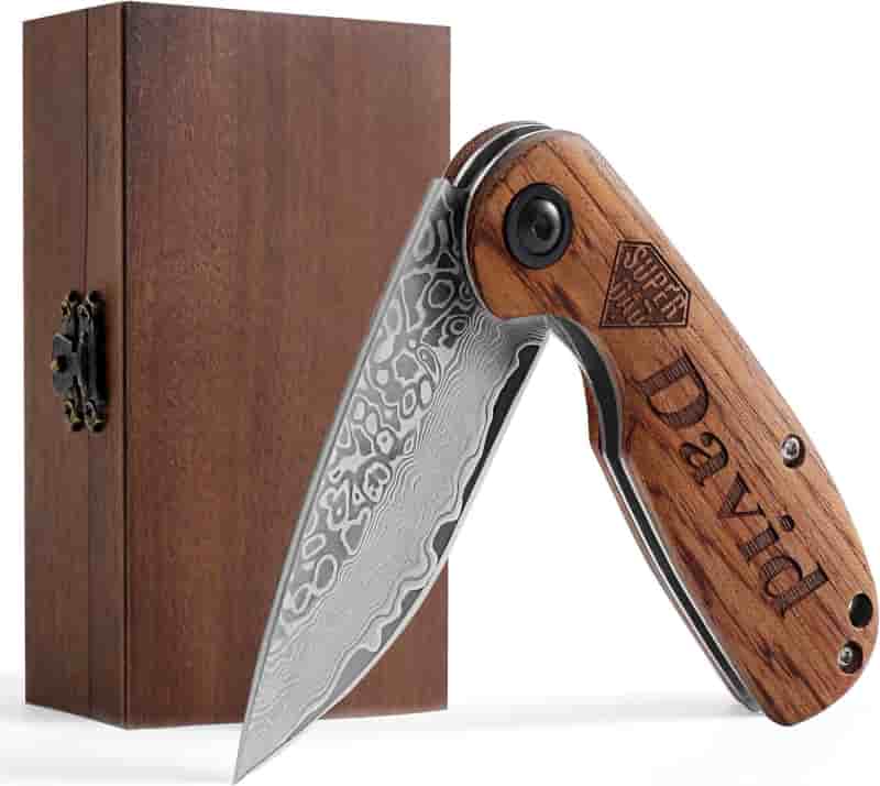 Father's Day Engraved Damascus Pocket Knife