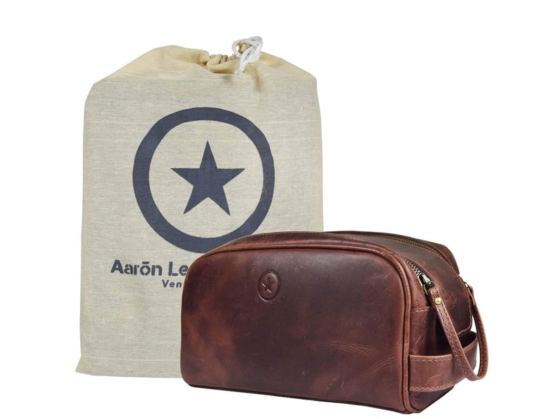 Travel Toiletry Pouch with Waterproof Lining, Premium Leather