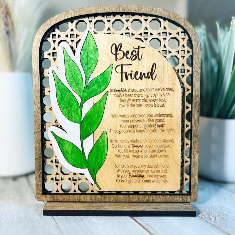 Friend Poem Sign, Rattan Design, Handmade USA, 12
