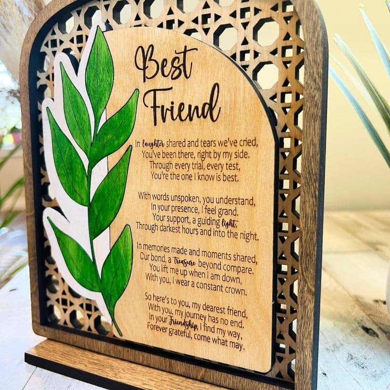 Friend Poem Sign, Rattan Design, Handmade USA, 12