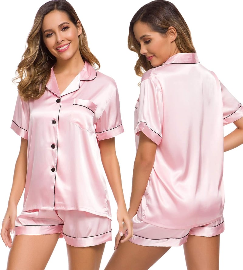 Women's Silk Satin Pajama Set - Short Sleeve & Shorts