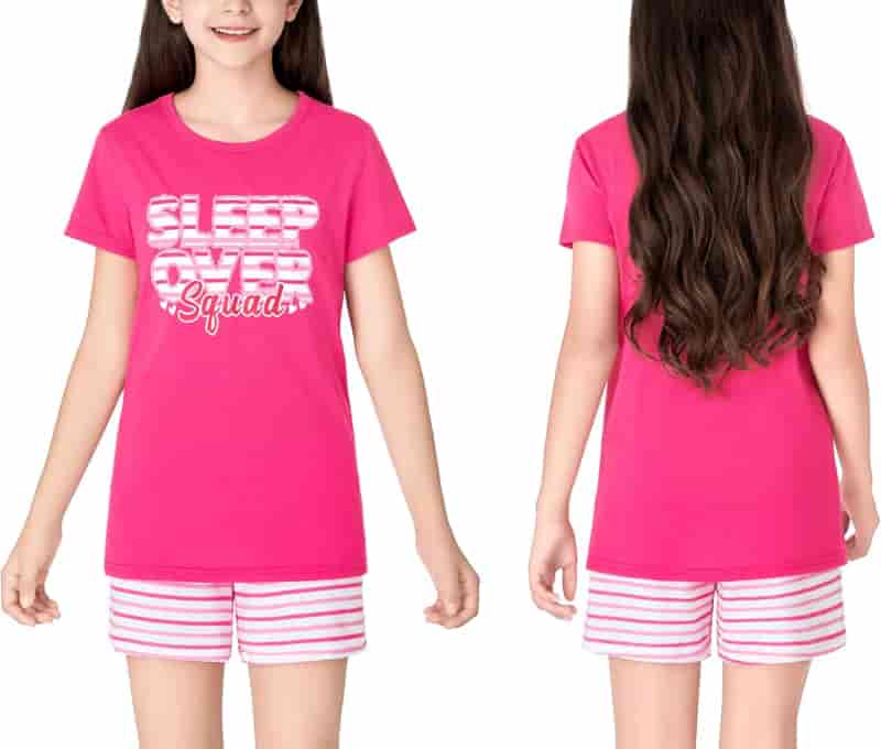 Girls' Summer Pajama Set with Stripes & Glitter Heart