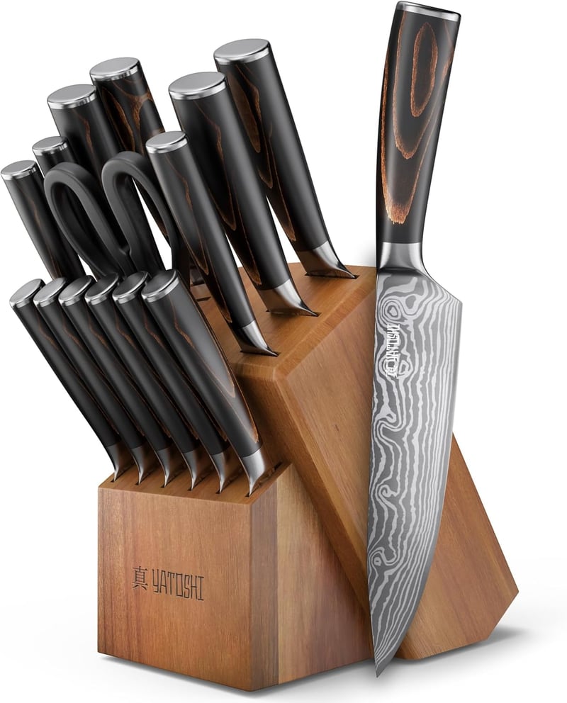 Knife Block Set: 15-Piece High Carbon Stainless Steel