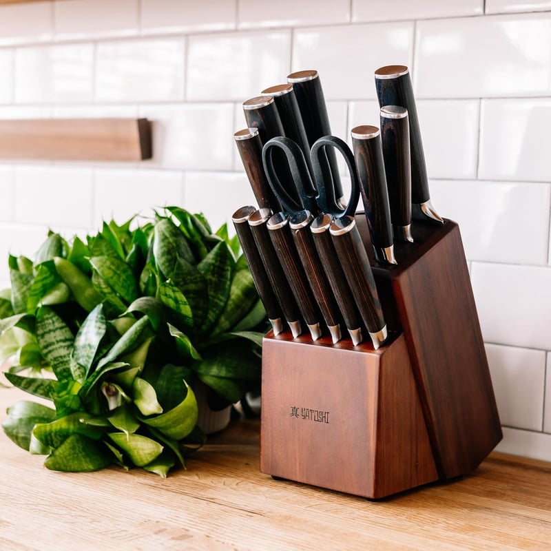 Knife Block Set: 15-Piece High Carbon Stainless Steel