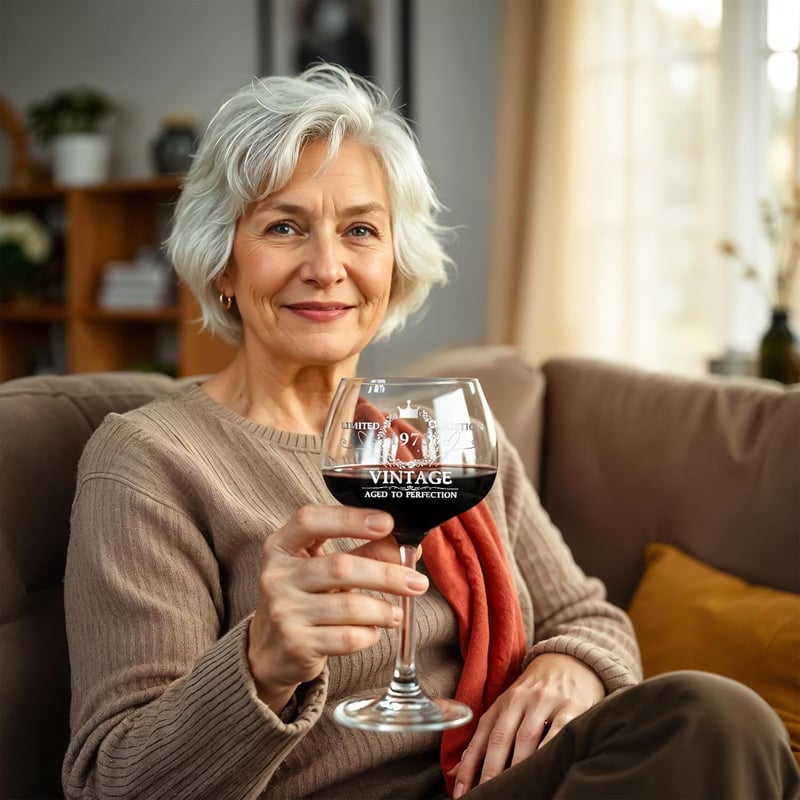 50th Birthday Engraved Vintage Wine Glass for Women