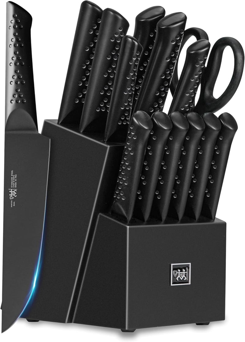 15-Piece German Steel Knife Set with Block & Sharpener
