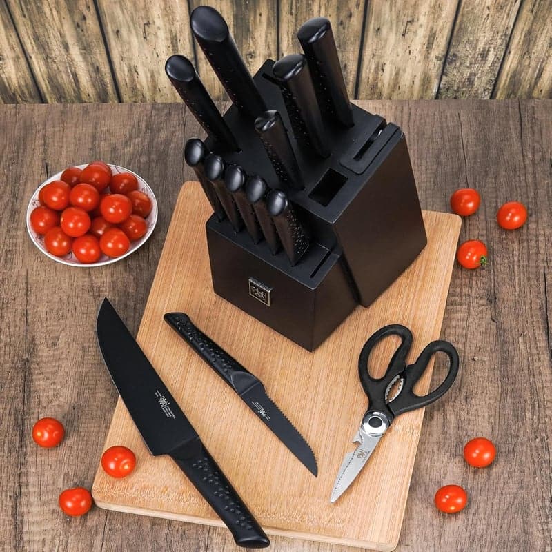 15-Piece German Steel Knife Set with Block & Sharpener