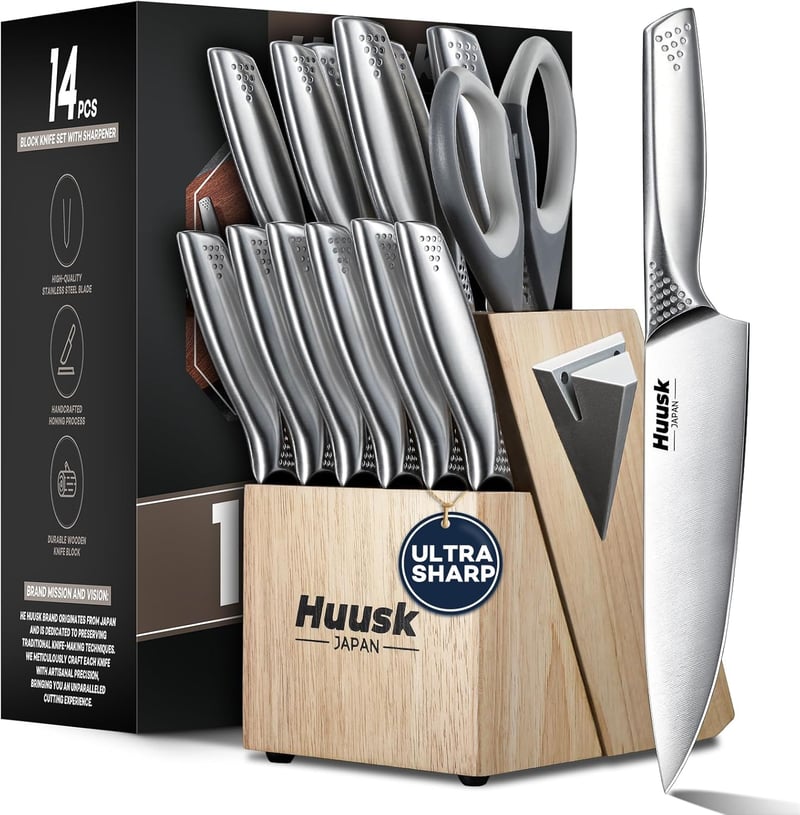 14-Piece Stainless Steel Knife Set with Sharpener