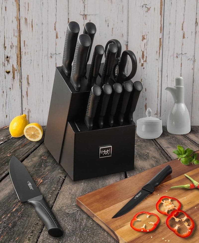 Kitchen Knife Set: 15 Pc, Black, Self-Sharpening
