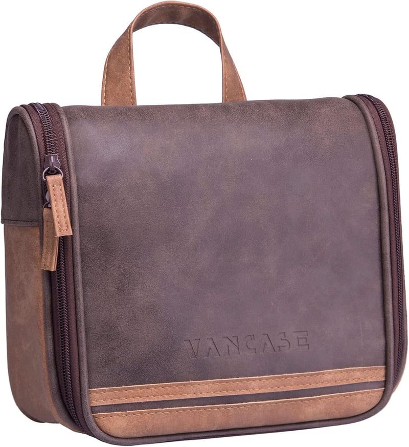 Vintage Leather Hanging Toiletry Bag for Men - Waterproof Travel Kit
