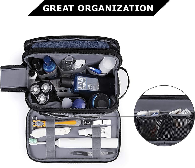 Men's Travel Toiletry Bag, Water-Resistant Dopp Kit, Black