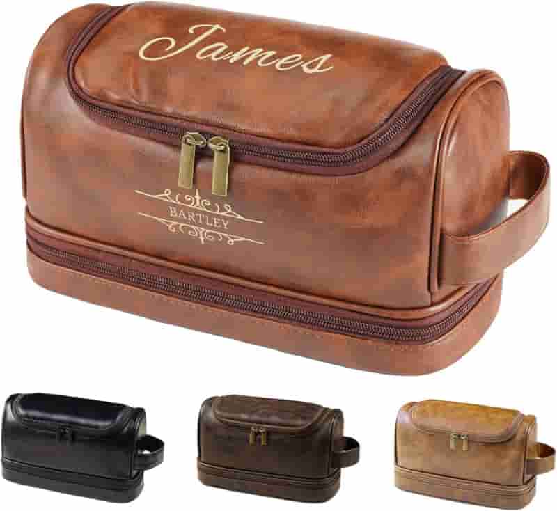 Father's Day Leather Toiletry Bag — Personalized Dopp Kit