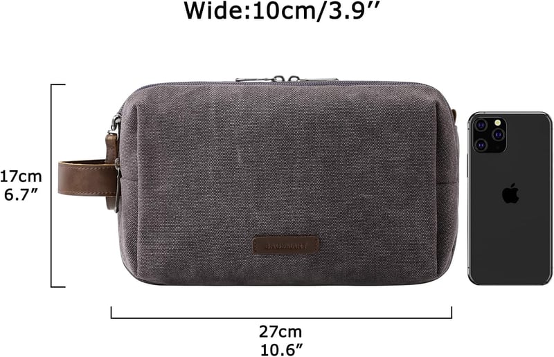 Men's Canvas Travel Toiletry Bag – Water-Resistant Dopp Kit, Grey