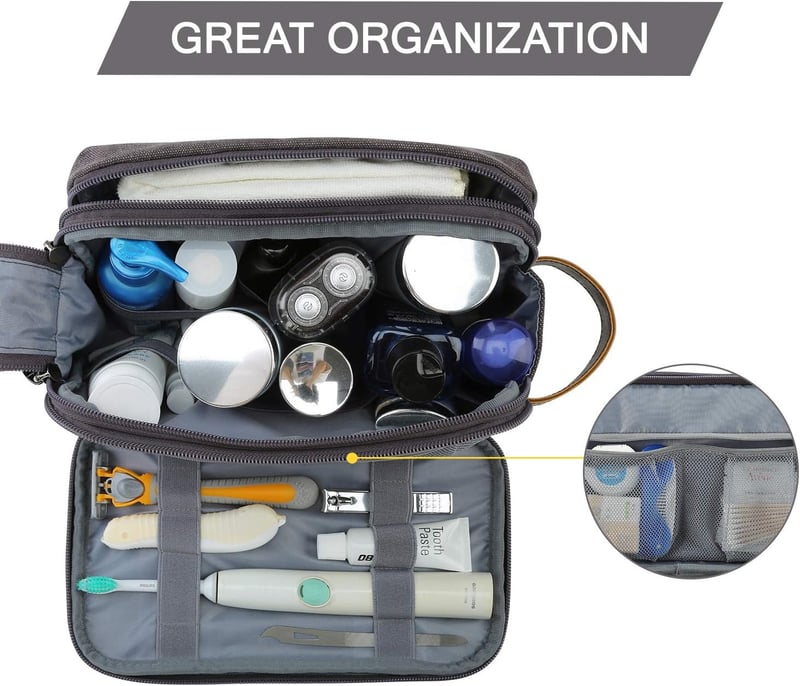 Men's Canvas Travel Toiletry Bag – Water-Resistant Dopp Kit, Grey