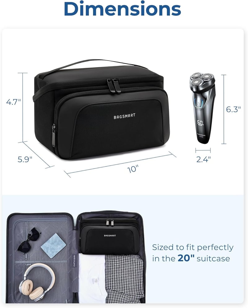 Men's Travel Toiletry Bag, Water-Resistant Dopp Kit, Black