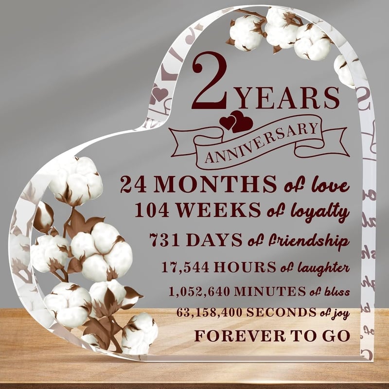 2nd Anniversary Cotton Flower Acrylic Decor for Couples