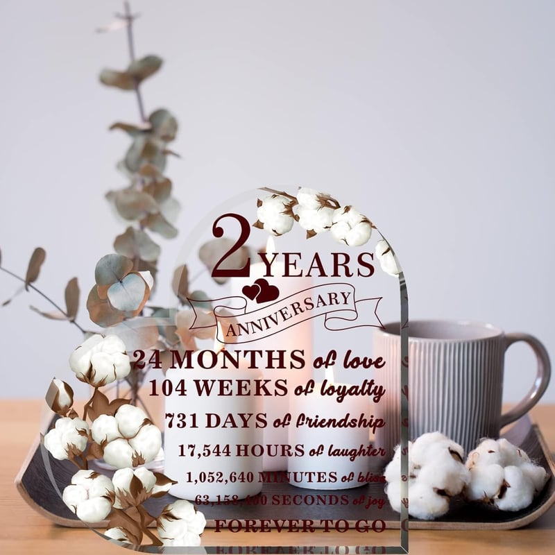 2nd Anniversary Cotton Flower Acrylic Decor for Couples