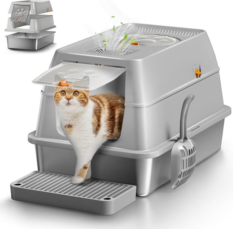 XL Enclosed Cat Litter Box, Carbon Filter, Grey