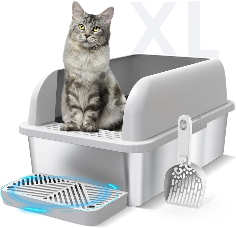 XL Enclosed Stainless Steel Litter Box for Large Cats