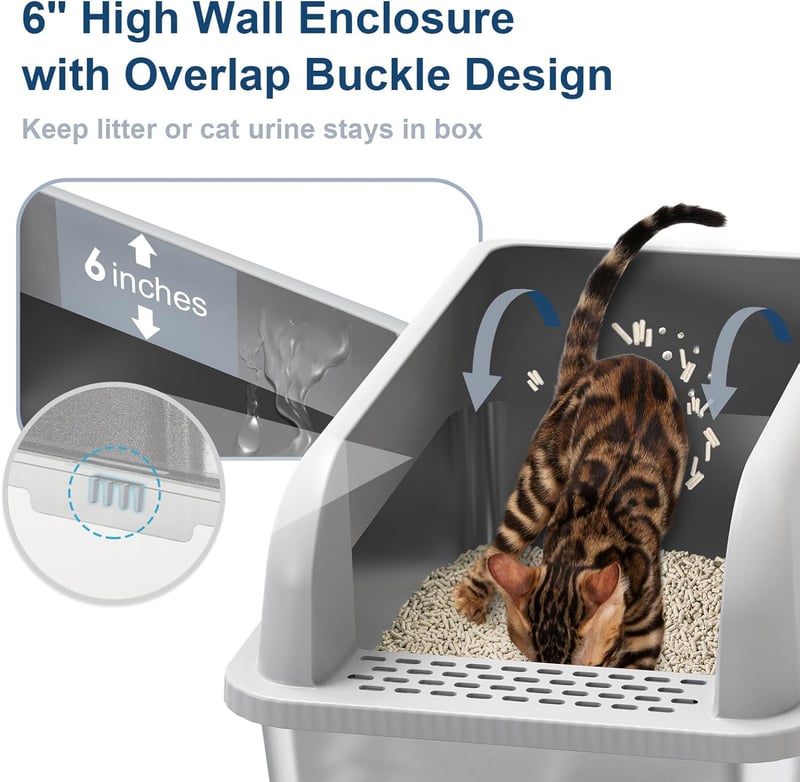 XL Enclosed Stainless Steel Litter Box for Large Cats