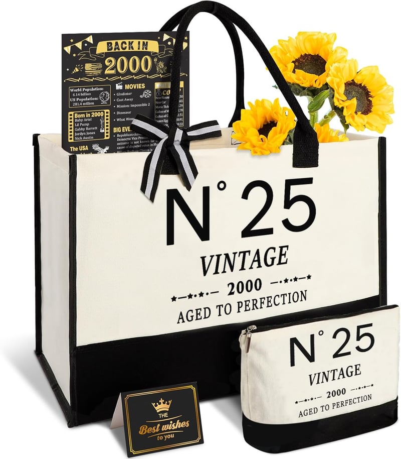 25th Birthday Canvas Tote Bag & Cosmetic Travel Set for Women