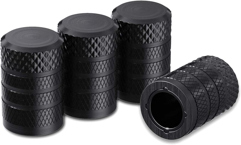 Black Aluminum Tire Valve Caps - Universal Set of 4