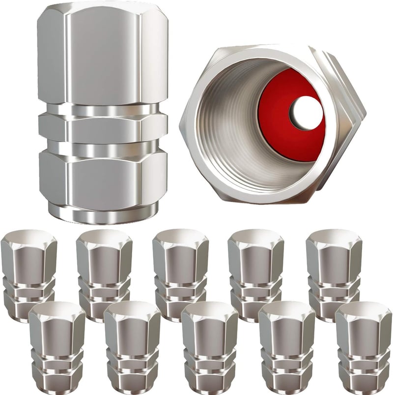 Universal Silver Aluminum Tire Valve Caps - Hexagon Design