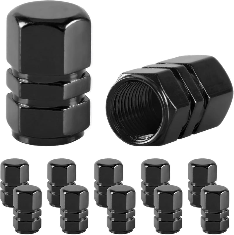 Universal Black Tire Valve Stem Caps - Set of 12 for Vehicles