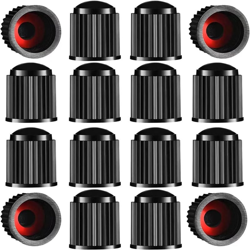 Black Tire Valve Stem Caps with Sealing Ring, 24pcs