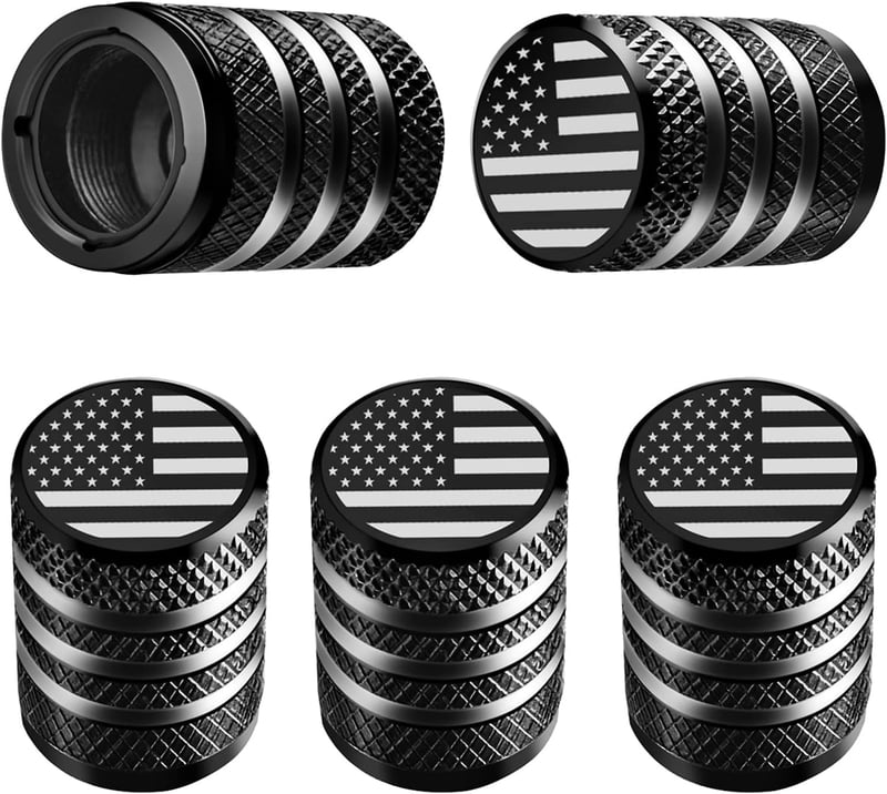 American Flag Tire Valve Stem Caps - Leak-Proof (5 Pack)