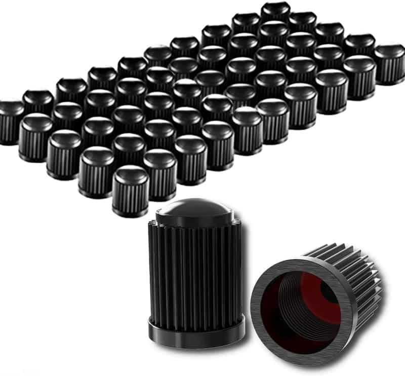 Black Tire Valve Caps, 50-Pack Universal Airtight Seal