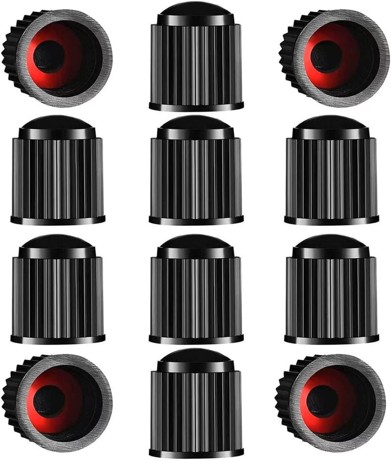 Upgraded Black Tire Valve Stem Caps with Sealing Ring (12pcs)
