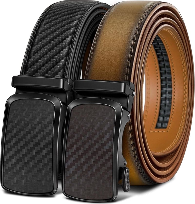 Men's Adjustable Ratchet Leather Belt 2-Pack Gift Set