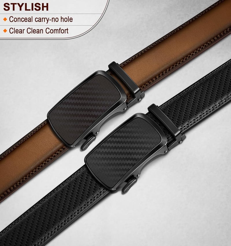 Men's Adjustable Ratchet Leather Belt 2-Pack Gift Set