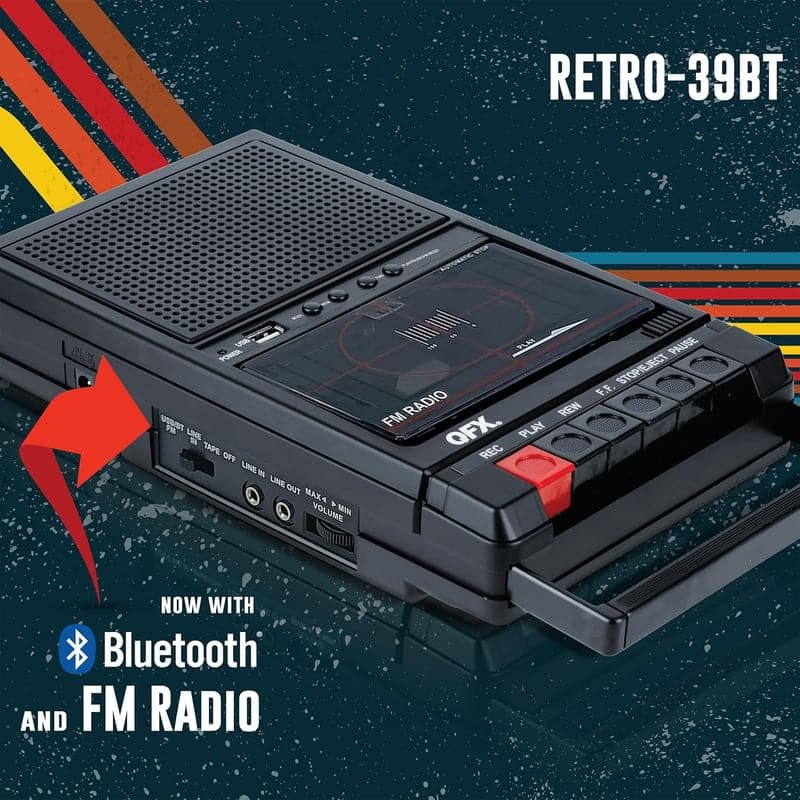 Retro Portable Cassette Recorder with Bluetooth & FM Radio