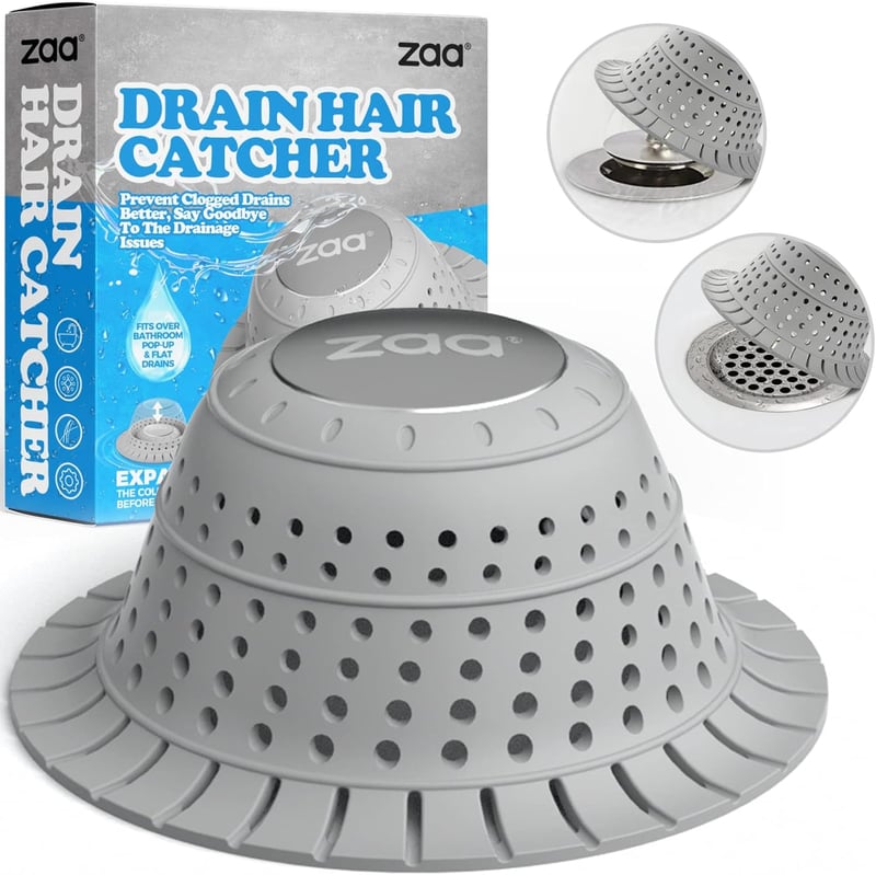 Gray Silicone Bathtub Hair Catcher