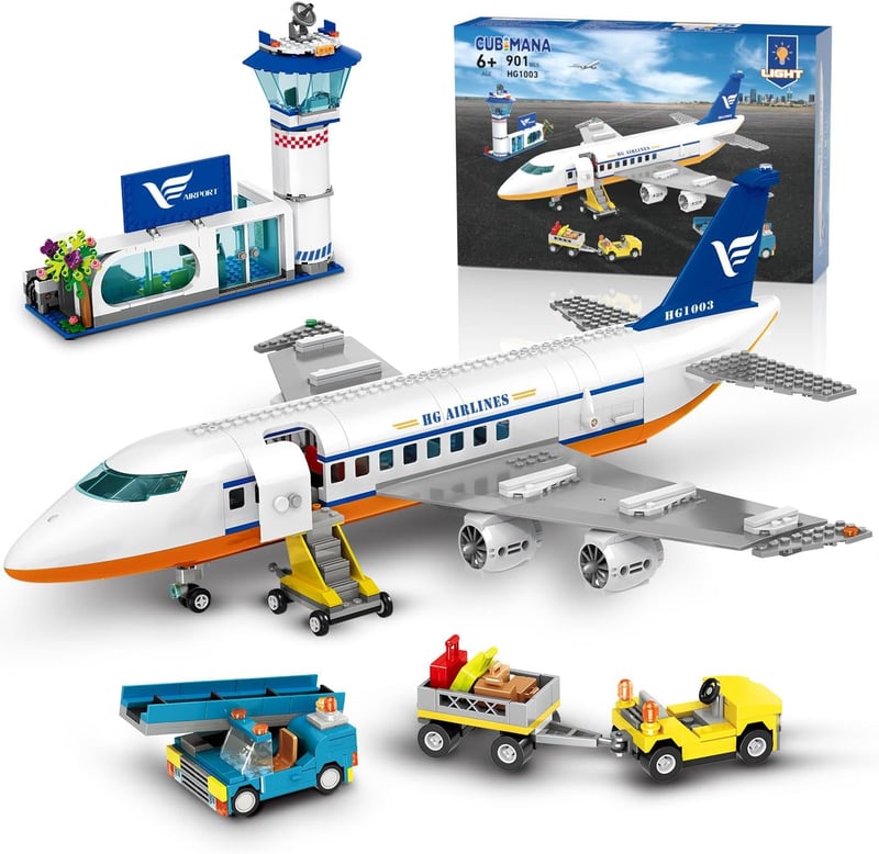 Birthday Gift Airplane Building Set with LED Lights (901pcs)
