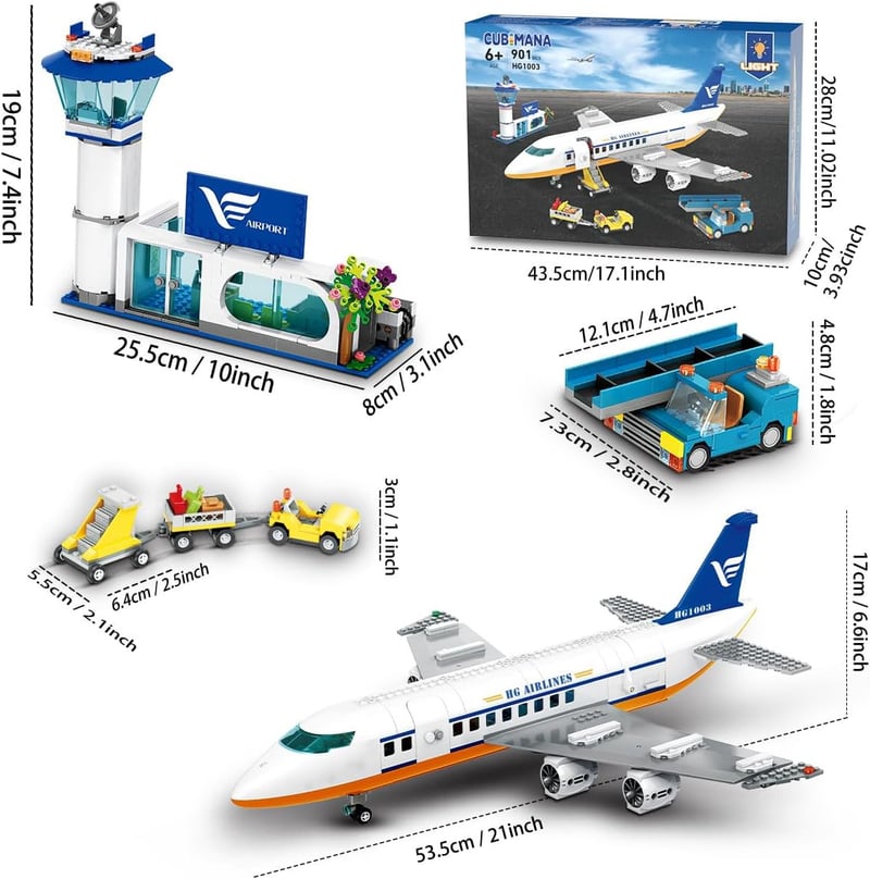 Birthday Gift Airplane Building Set with LED Lights (901pcs)