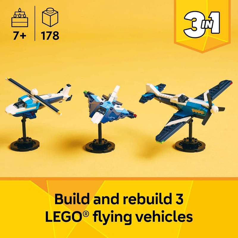 LEGO Creator 3-in-1 Aircraft Building Set for Kids Ages 7+