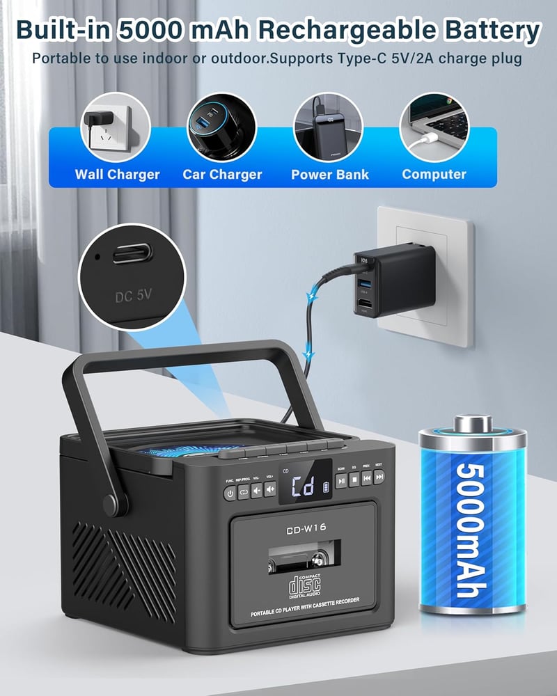 Bluetooth Boombox CD Player with Speakers & Remote