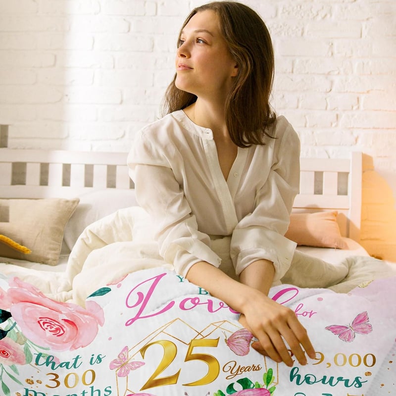 25th Birthday Throw Blanket for Women, 60x50 Inch