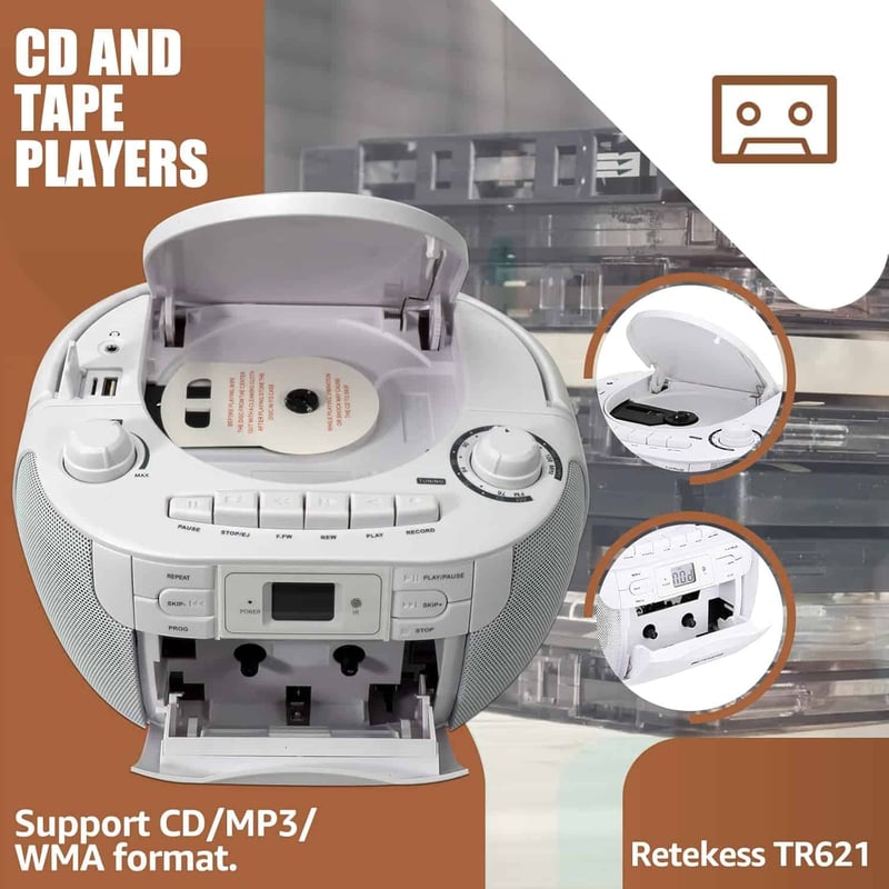 Portable CD & Cassette Player Boombox with AM/FM Radio